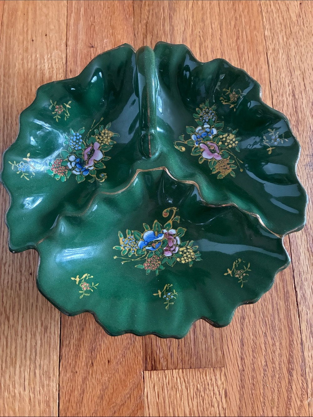 Green Floral Porcelain Divided Dish